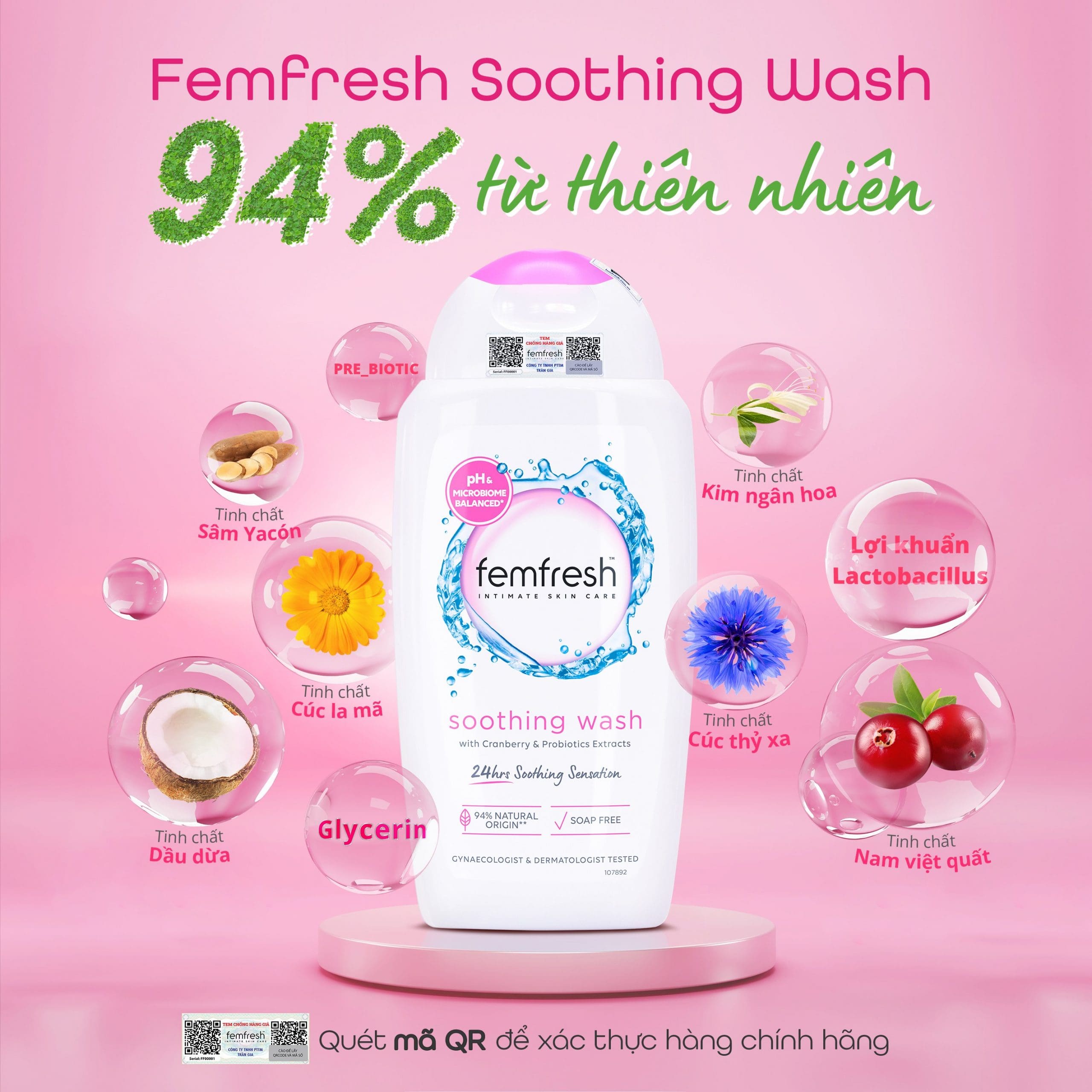 Dung dịch vệ sinh phụ nữ Femfresh Soothing Wash 250ml - Độc quyền thương  hiệu Femfresh số 1 UK